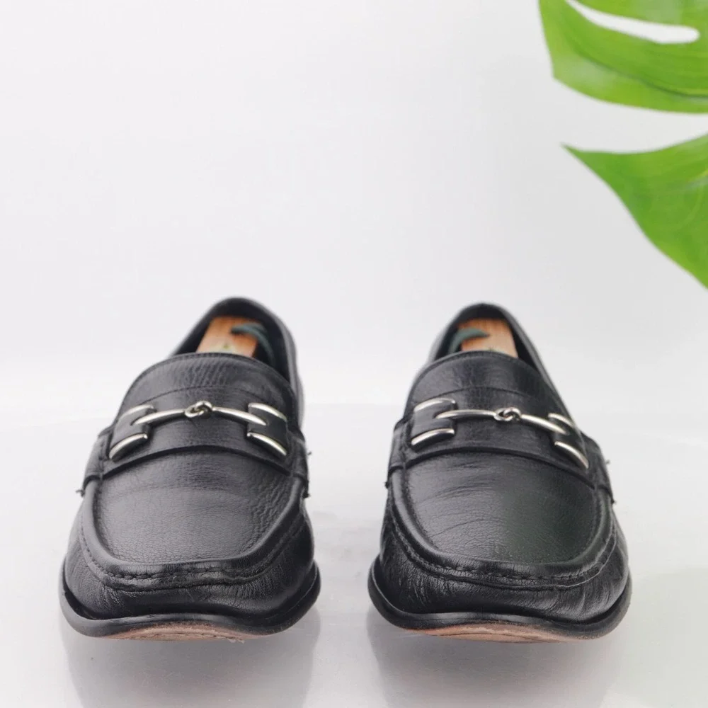 Cole Haan Mens Wyatt Bit Strap Loafers Size 9.5 M Black Leather Moc Dress Shoes